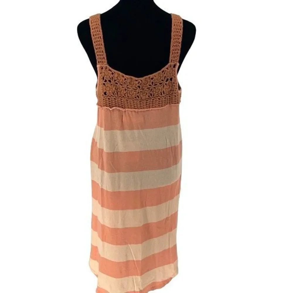 Free People‎ Womens Sayulita Crochet Striped Dress Sleeveless Orange Cream XS